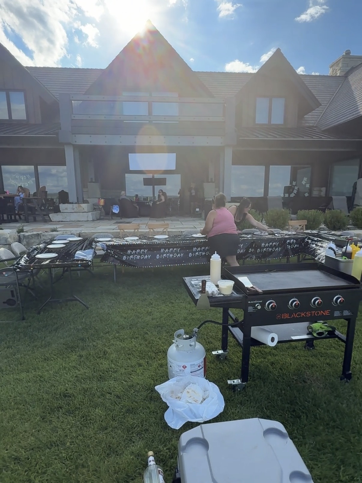 Outdoor hibachi setup in front of an event venue